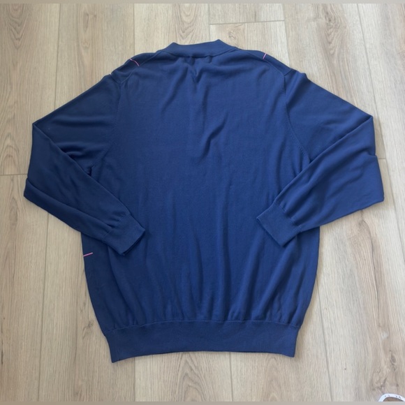 DONALD ROSS Navy Blue Sweater with Pink Grid Pattern. 80% COTTON 20% WOOL ✅ - Picture 8 of 8